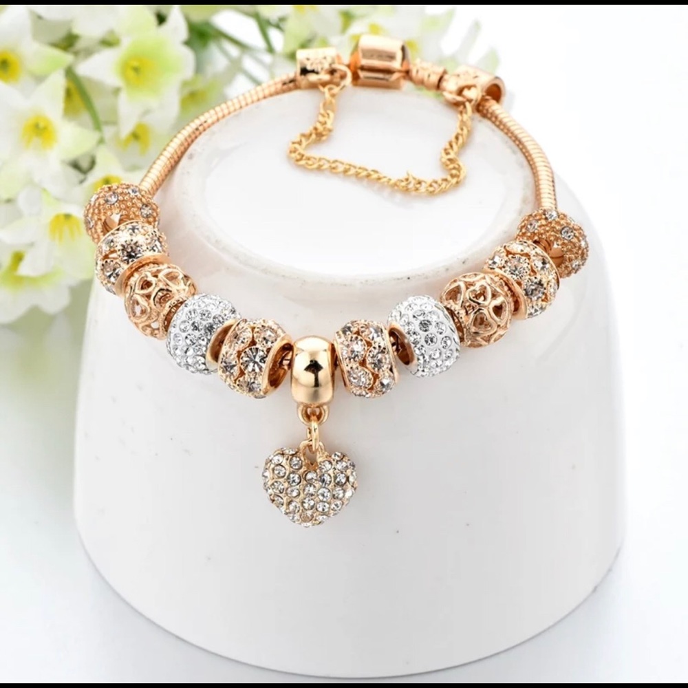 Hearts and Austrian Crystals Charm Bracelet